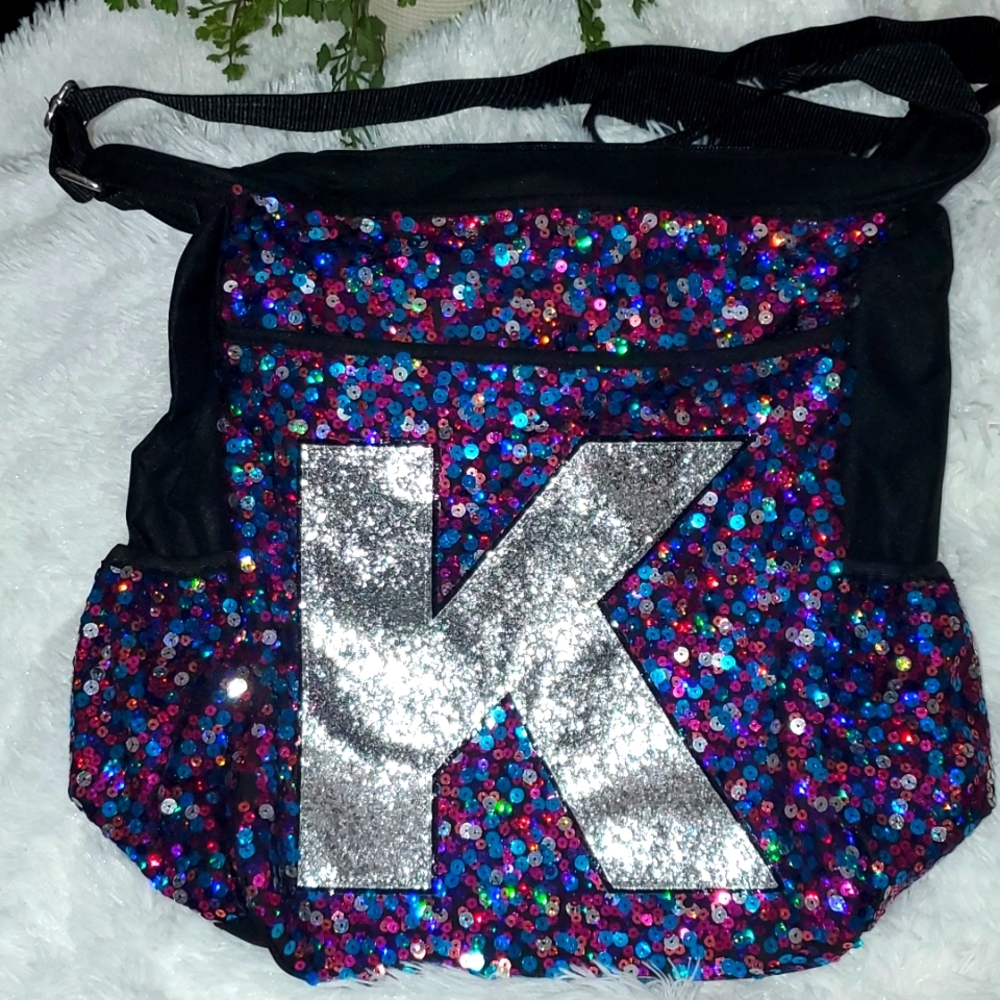 Justice Sequin Intital K Messenger Book Bag - Picture 4 of 12